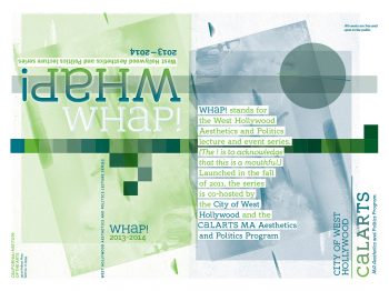 Poster for 2013–14 Whap! Lecture series, designed by Joe Prichard, Office of Public Affairs, CalArts
