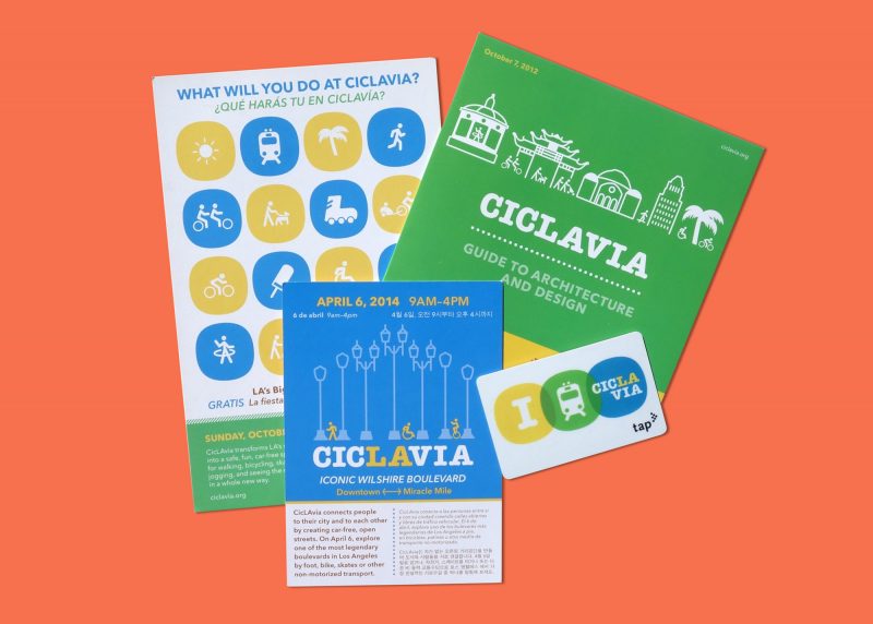 image of CicLAvia marketing material on an orange background