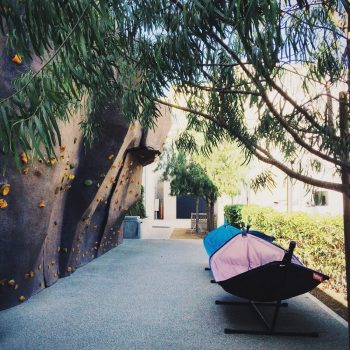 Rock climbing wall and hammocks for blowing off steam after a long day of Googling
