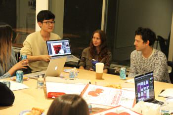 Students discuss possible design solutions with David Rudnick
