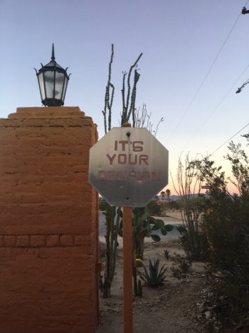 A “choose your own adventure” stop sign found at the Inn. Photo by Candice Navi.
